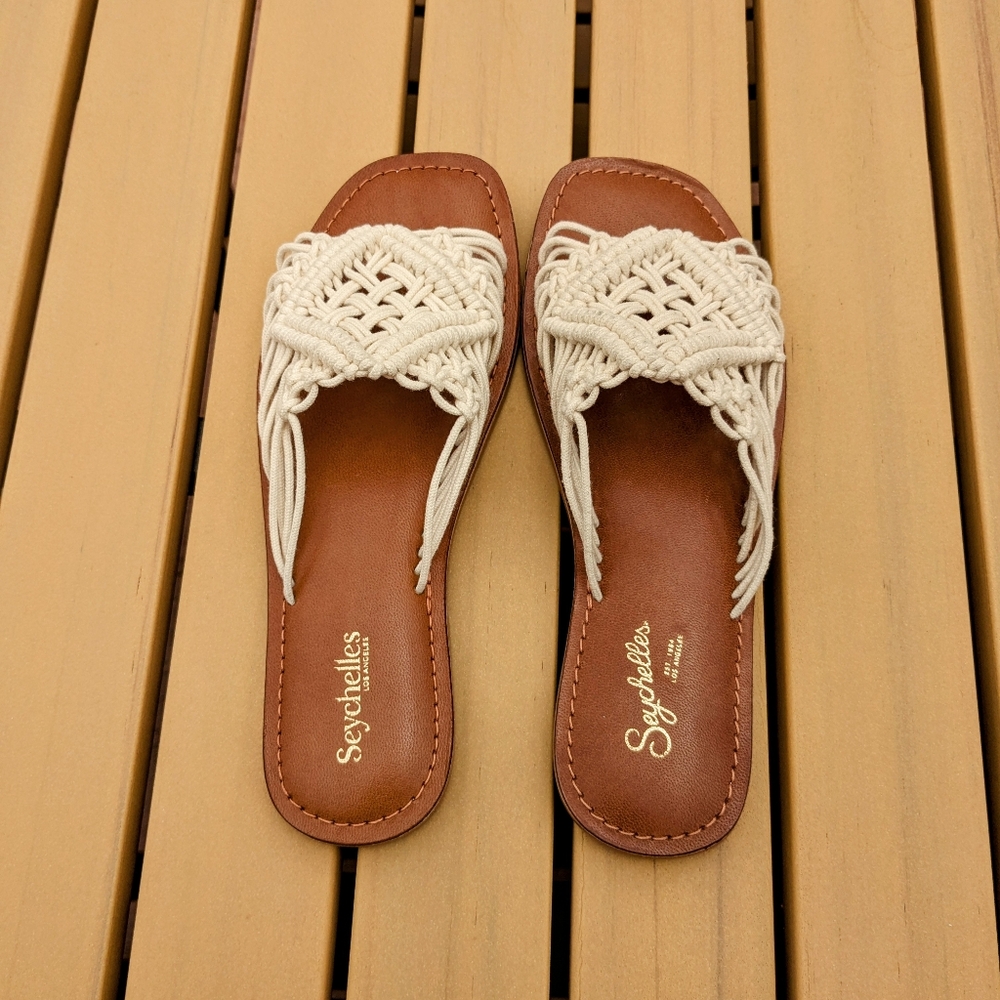 Seychelles Mahogany Natural  Crochet Slide Sandals Size 6